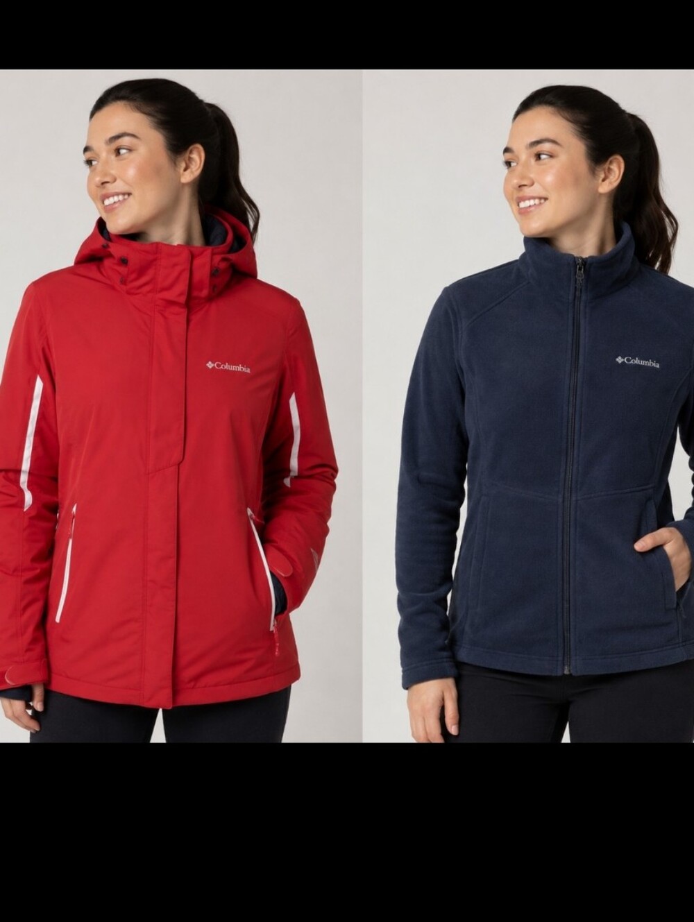 Columbia 2-in-1 Interchange Ski Jacket Red Hooded Coat + Fleece Winter Hooded M